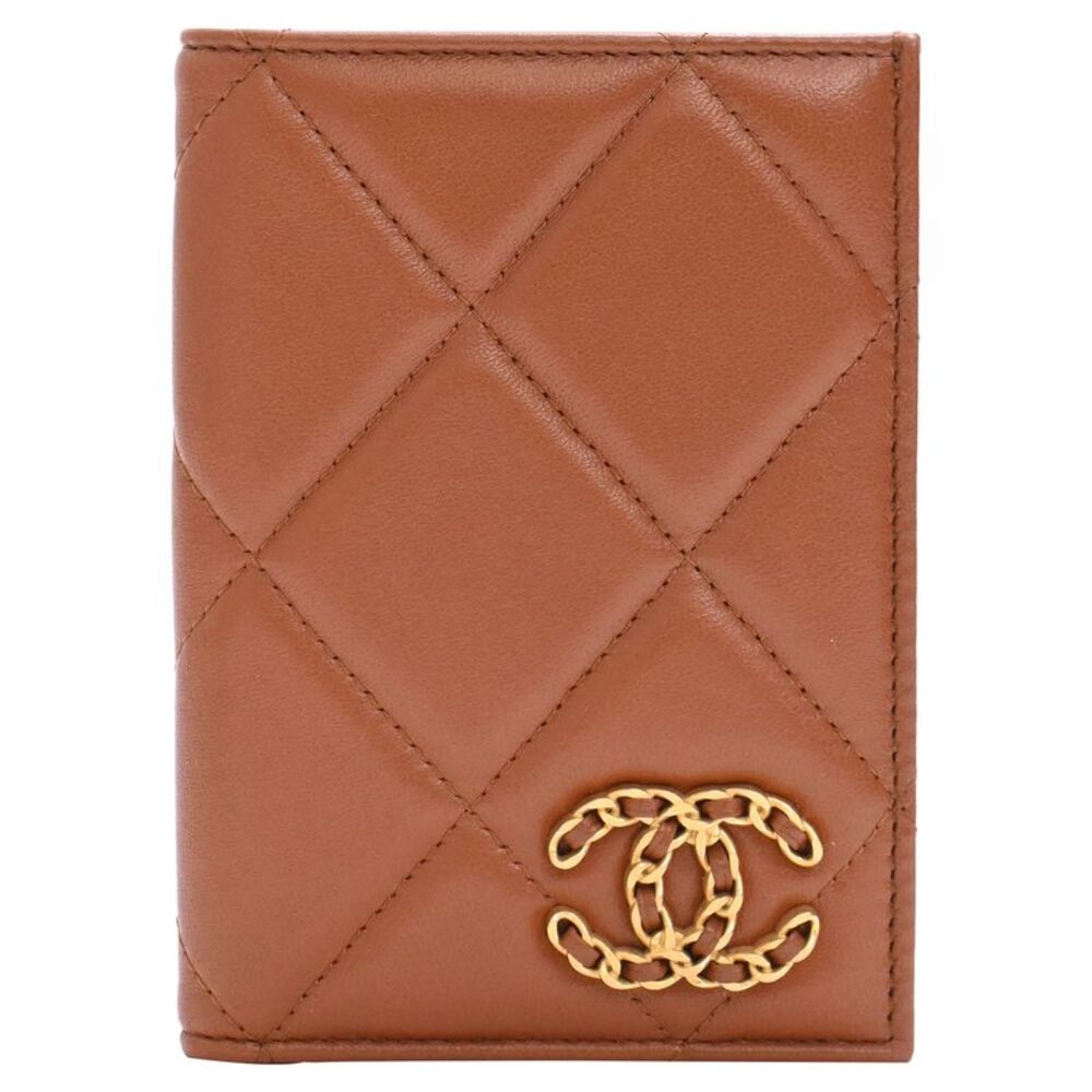 Chanel 19 Quilted Passport Holder in Brown Lamb Leather